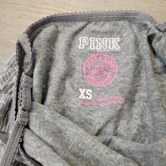 Vtg Victoria Secret PINK Gray All Over Heart Print Cover Up Sleep Tank Sz XS - Picture 7 of 9